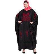 Designer Kaftan abaya with embroidery work- Black-Red